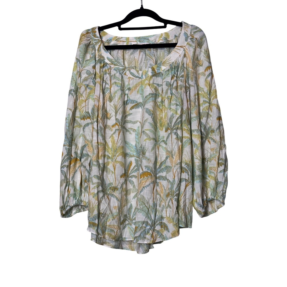 LC Lauren Conrad Womens‎ XL Tropical Palm Tree Print Long Sleeve Peasant Blouse